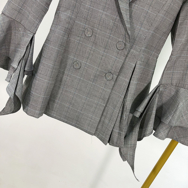 Jachetă lungă în carouri de damă cu mâneci lotus 7/8