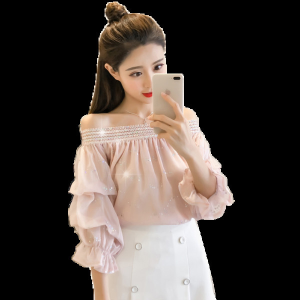 Aktuális női blúz rózsaszín és fehér színben, flitterekkel