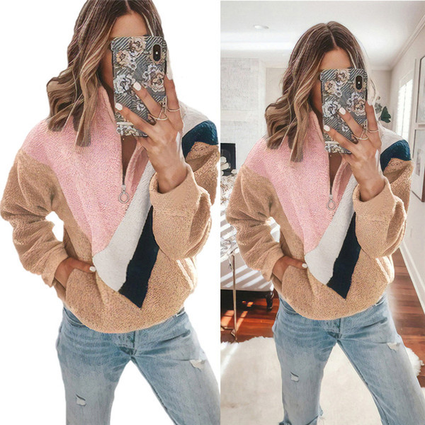 Új modell modern női pulóver bézs színben cipzárral