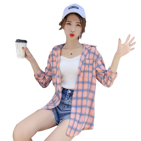 Cămașă de damă în carouri în două culori cu buzunar