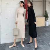 Γυναικείο φόρεμα με ψηλό κολάρο και μακρύ μανίκι σε δύο χρώματα