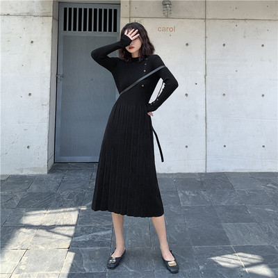 Γυναικείο φόρεμα με ψηλό κολάρο και μακρύ μανίκι σε δύο χρώματα