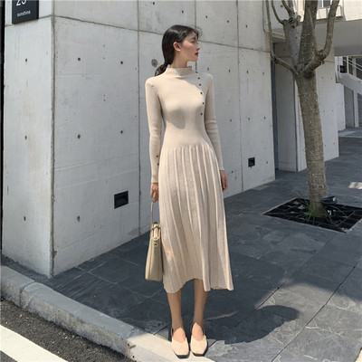 Γυναικείο φόρεμα με ψηλό κολάρο και μακρύ μανίκι σε δύο χρώματα