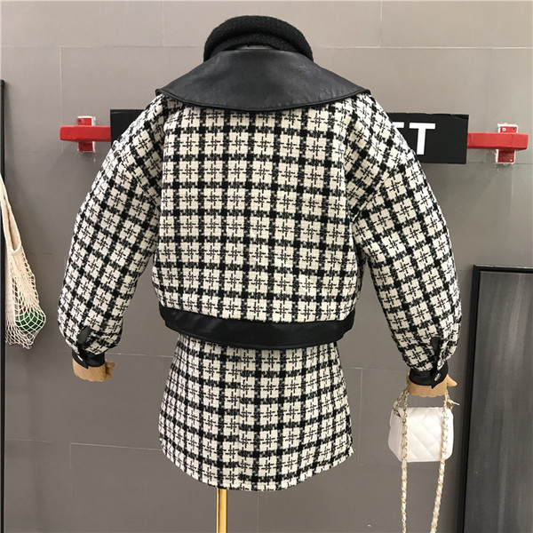 Új modell női szett fekete és barna kabáttal és szoknyával