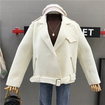 Női alkalmi kabát fekete, barna és fehér övvel