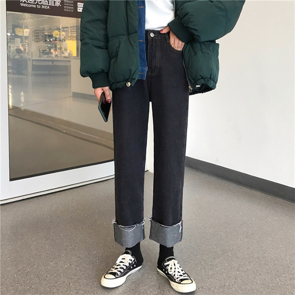 Női alkalmi farmer, sötétszürke, magas derékkal