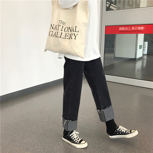 Női alkalmi farmer, sötétszürke, magas derékkal