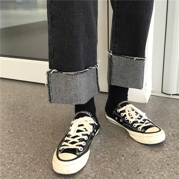 Női alkalmi farmer, sötétszürke, magas derékkal