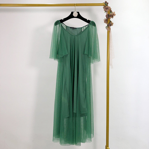 Modern női tüll ruha zöld színben