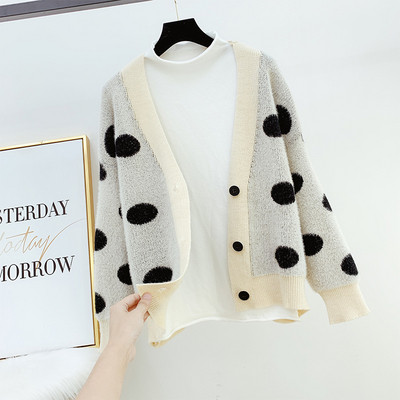 Cardigan de dama cu buline cu nasturi in trei culori