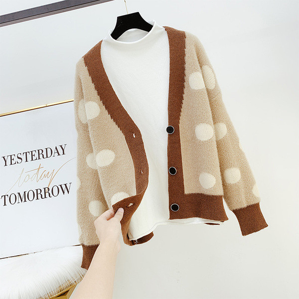 Cardigan de dama cu buline cu nasturi in trei culori