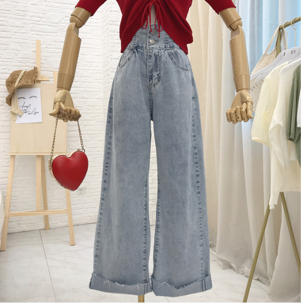 Blugi de dama moderni model lat cu talie inalta intr-o culoare deschisa