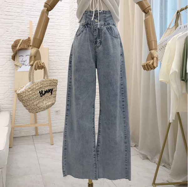 Blugi de dama moderni model lat cu talie inalta intr-o culoare deschisa