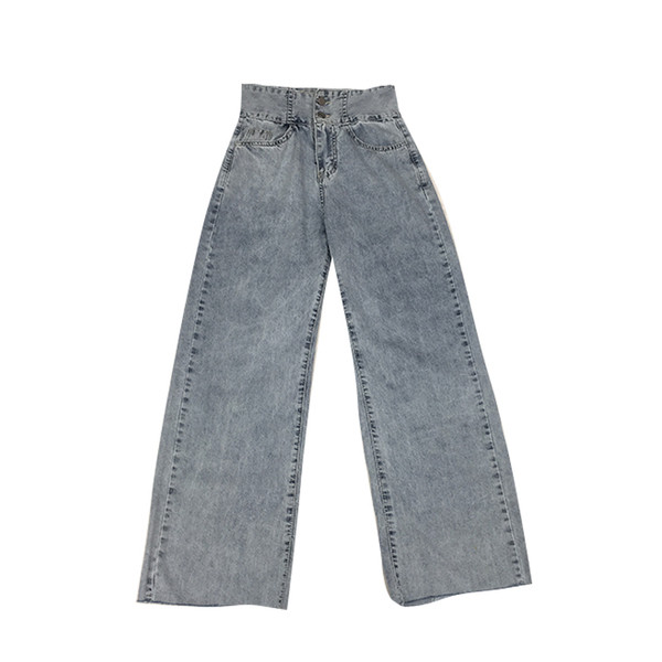 Blugi de dama moderni model lat cu talie inalta intr-o culoare deschisa