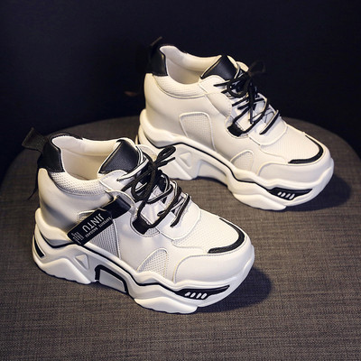 Modern női tornacipő magas talppal, színes nyakkendőkkel három színben