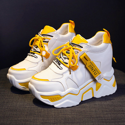 Modern női tornacipő magas talppal, színes nyakkendőkkel három színben