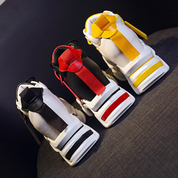 Modern női tornacipő magas talppal, színes nyakkendőkkel három színben