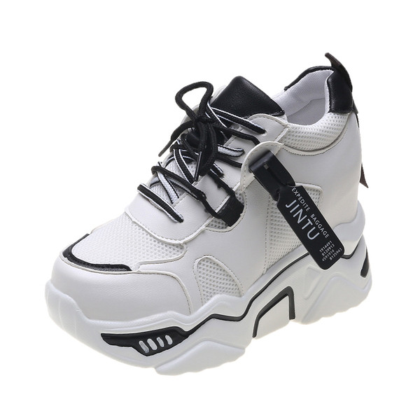 Modern női tornacipő magas talppal, színes nyakkendőkkel három színben