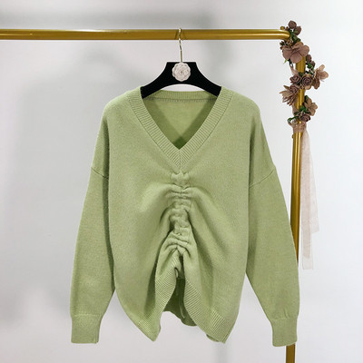 Pulover de dama cu cravate si decolteu spitz in trei culori