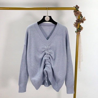 Pulover de dama cu cravate si decolteu spitz in trei culori