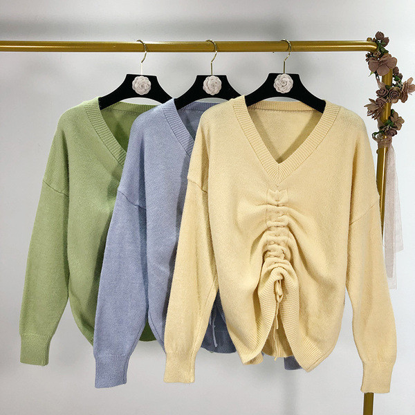 Pulover de dama cu cravate si decolteu spitz in trei culori