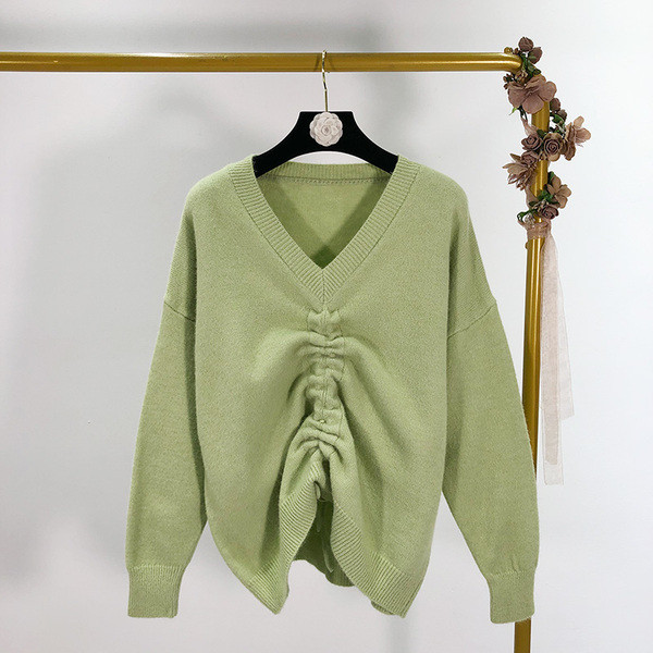 Pulover de dama cu cravate si decolteu spitz in trei culori