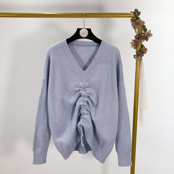 Pulover de dama cu cravate si decolteu spitz in trei culori