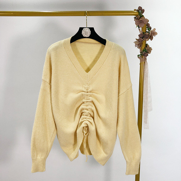 Pulover de dama cu cravate si decolteu spitz in trei culori