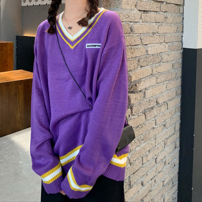 Bluză largă de damă cu decolteu spitz în galben albastru și violet