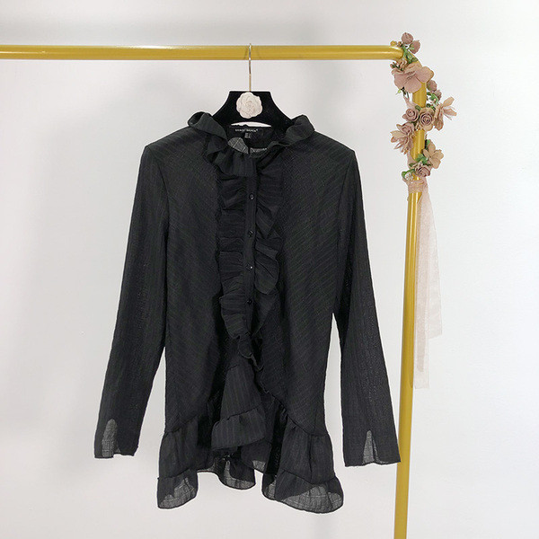 Cămașă lungă neagră cu mâneci lungi și nasturi