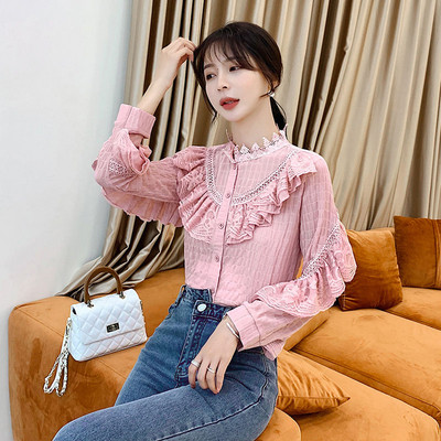 Stílusos női ing három színben, hosszú ujjal és csipkével