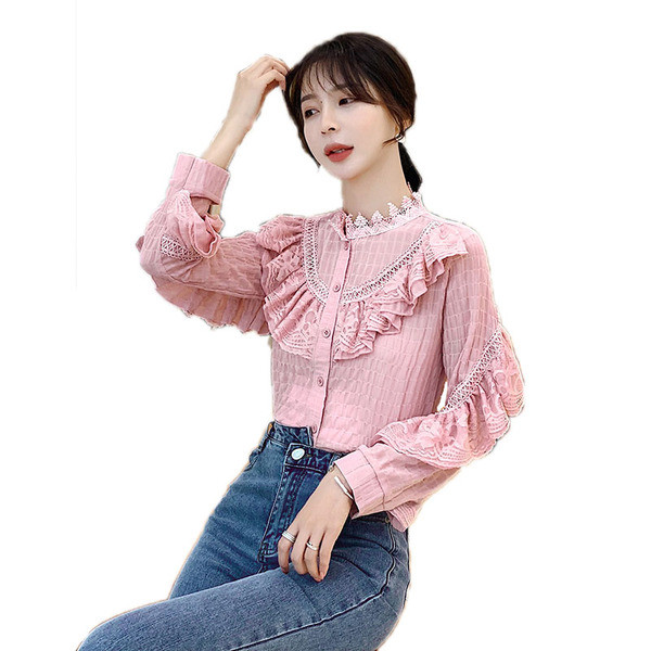 Stílusos női ing három színben, hosszú ujjal és csipkével