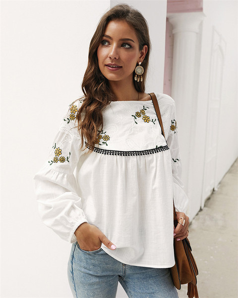 Új modell modern női ing O-nyakú - széles modell fehér színben