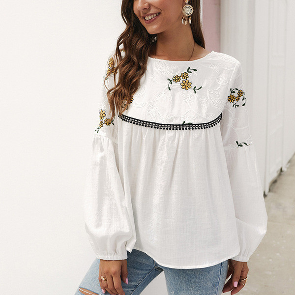 Új modell modern női ing O-nyakú - széles modell fehér színben