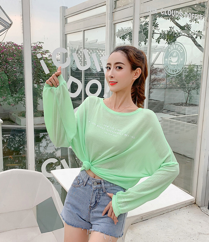 Női blúz zöld és narancssárga széles modellben