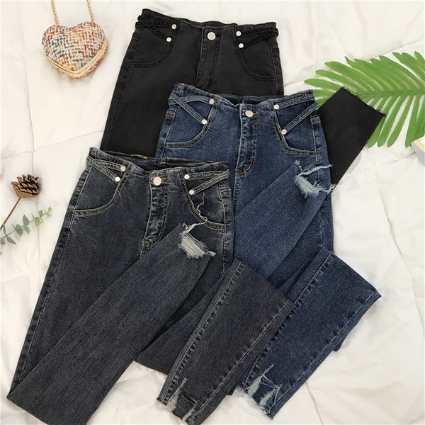 Alkalmi női farmer magas derékkal, fekete, kék és szürke színben