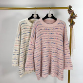 Alkalmi női pulóver ovális nyakkivágással és hosszú ujjú bézs és rózsaszín színben