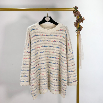 Alkalmi női pulóver ovális nyakkivágással és hosszú ujjú bézs és rózsaszín színben