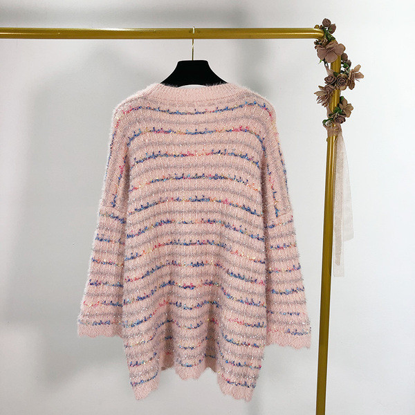 Alkalmi női pulóver ovális nyakkivágással és hosszú ujjú bézs és rózsaszín színben