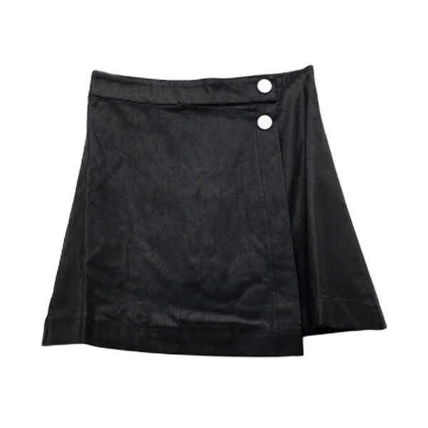 Modern női bőrszoknya magas derékkal, fekete színben