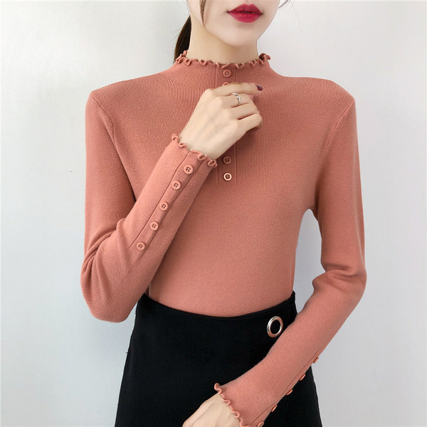 Új modell modern női pulóver gombokkal és alacsony pólógallérral több színben