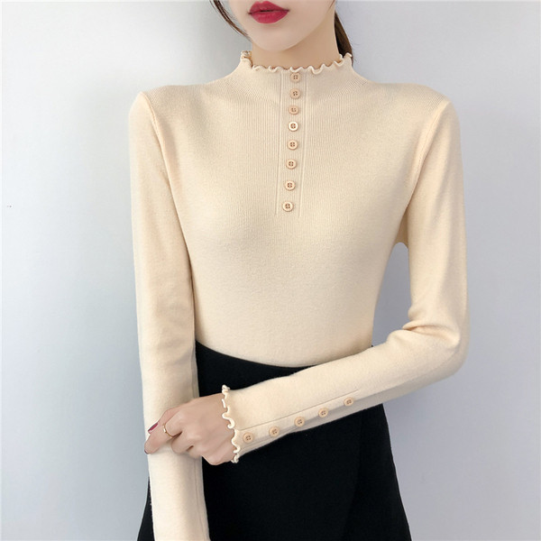 Új modell modern női pulóver gombokkal és alacsony pólógallérral több színben