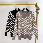 Pulover casual in gri si negru cu model