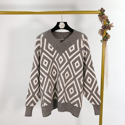 Pulover casual in gri si negru cu model