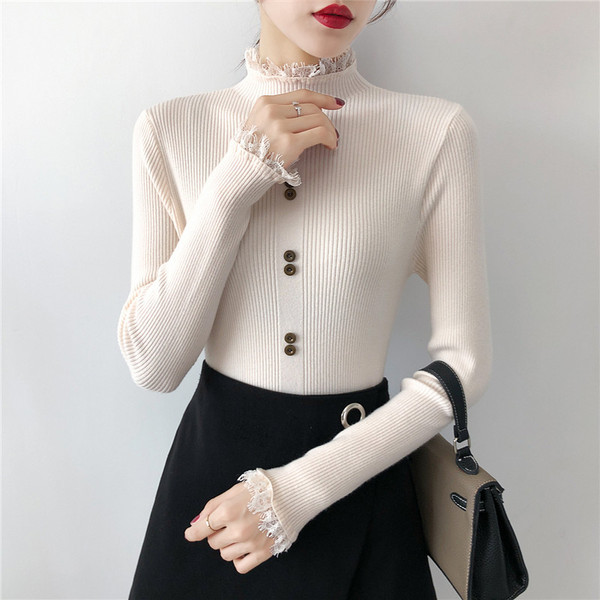 Új modell női pulóver gombokkal és hosszú ujjú - többféle színben