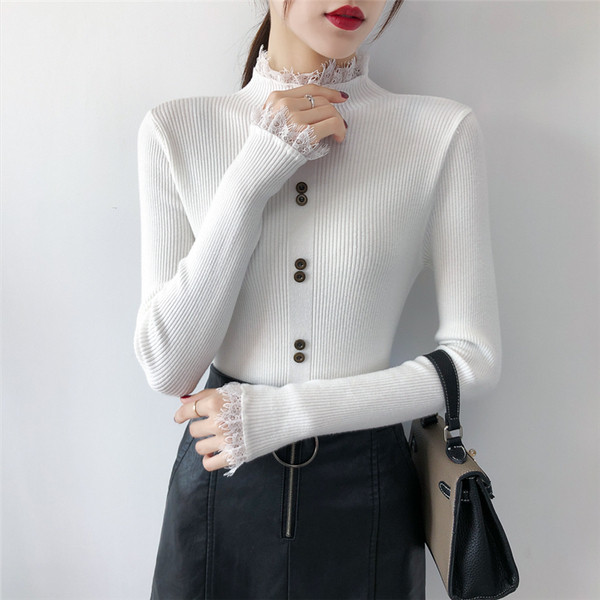 Új modell női pulóver gombokkal és hosszú ujjú - többféle színben