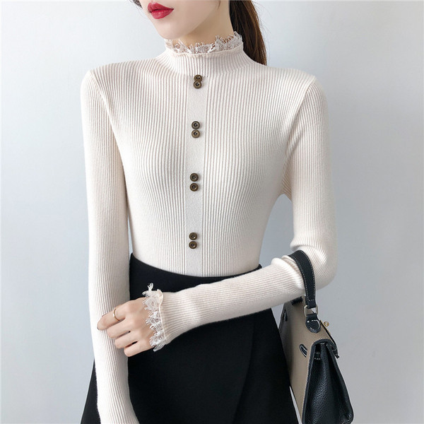 Új modell női pulóver gombokkal és hosszú ujjú - többféle színben