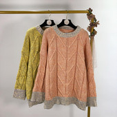 Hosszú, vastag pulóver rózsaszín és sárga színben