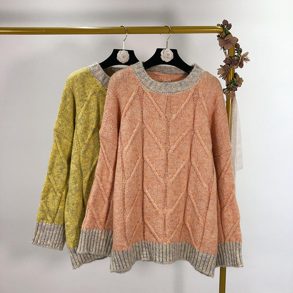 Hosszú, vastag pulóver rózsaszín és sárga színben