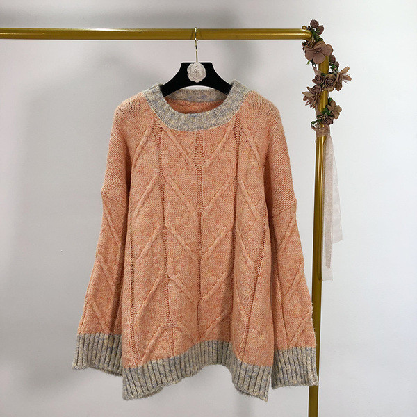 Hosszú, vastag pulóver rózsaszín és sárga színben